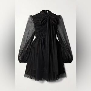 Zimmermann Gathered Tulle Elegant Black Mini Dress with Bow (AU Size1)